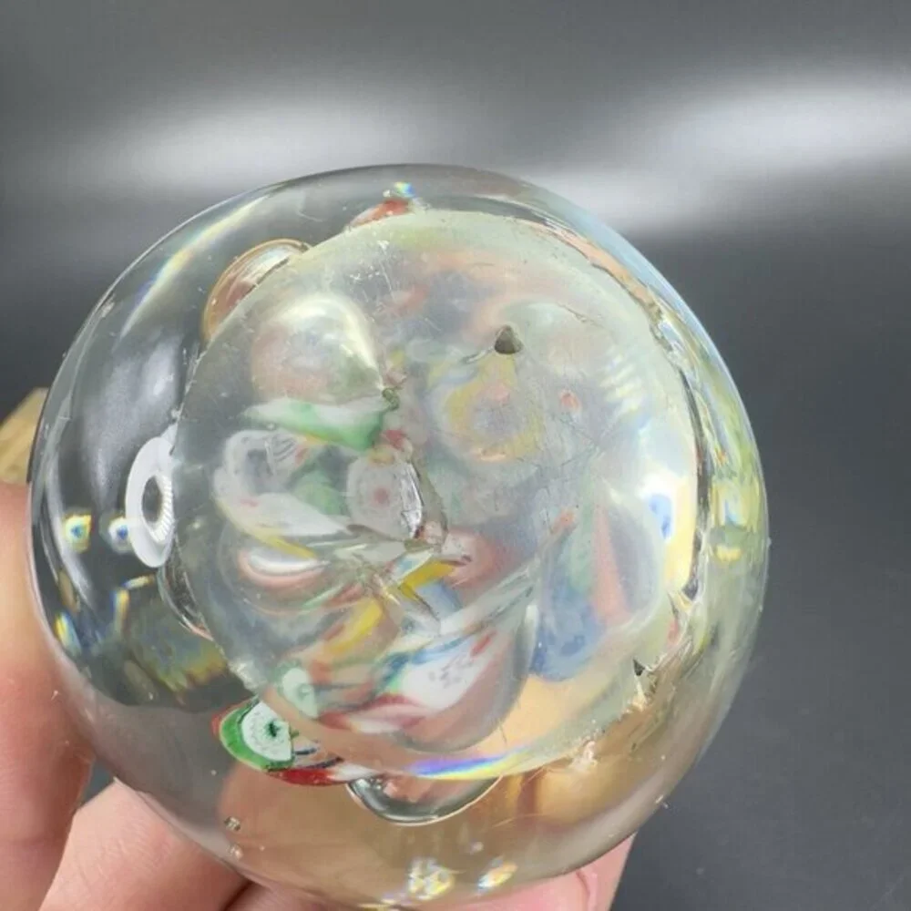 Hand Blown Art Glass Paperweight With Large Bubbles Multicolored‎ Millefiori VTG